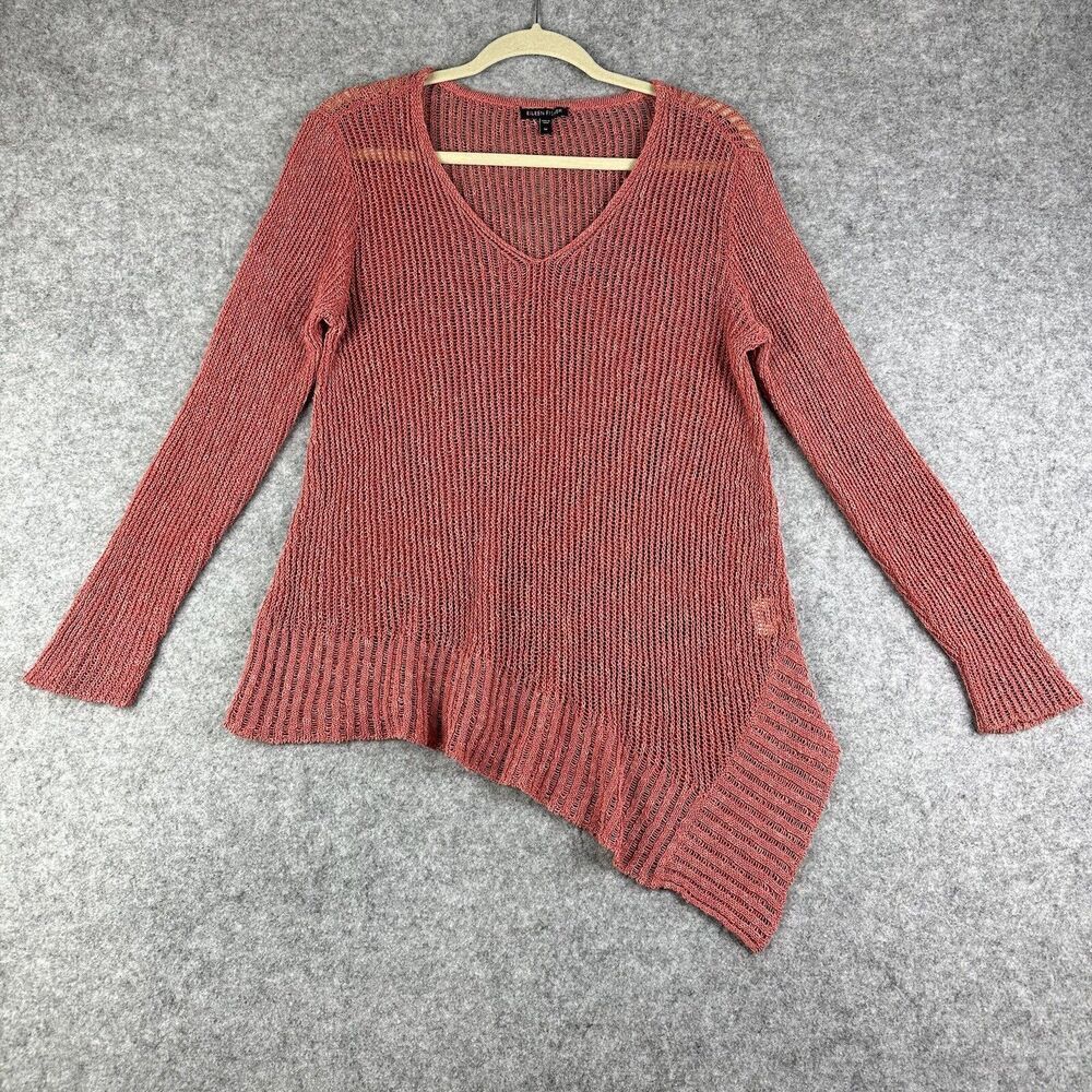 Eileen Fisher Airy Linen Grain Rib Sweater Womens M Asymmetrical Coastal Top LS*